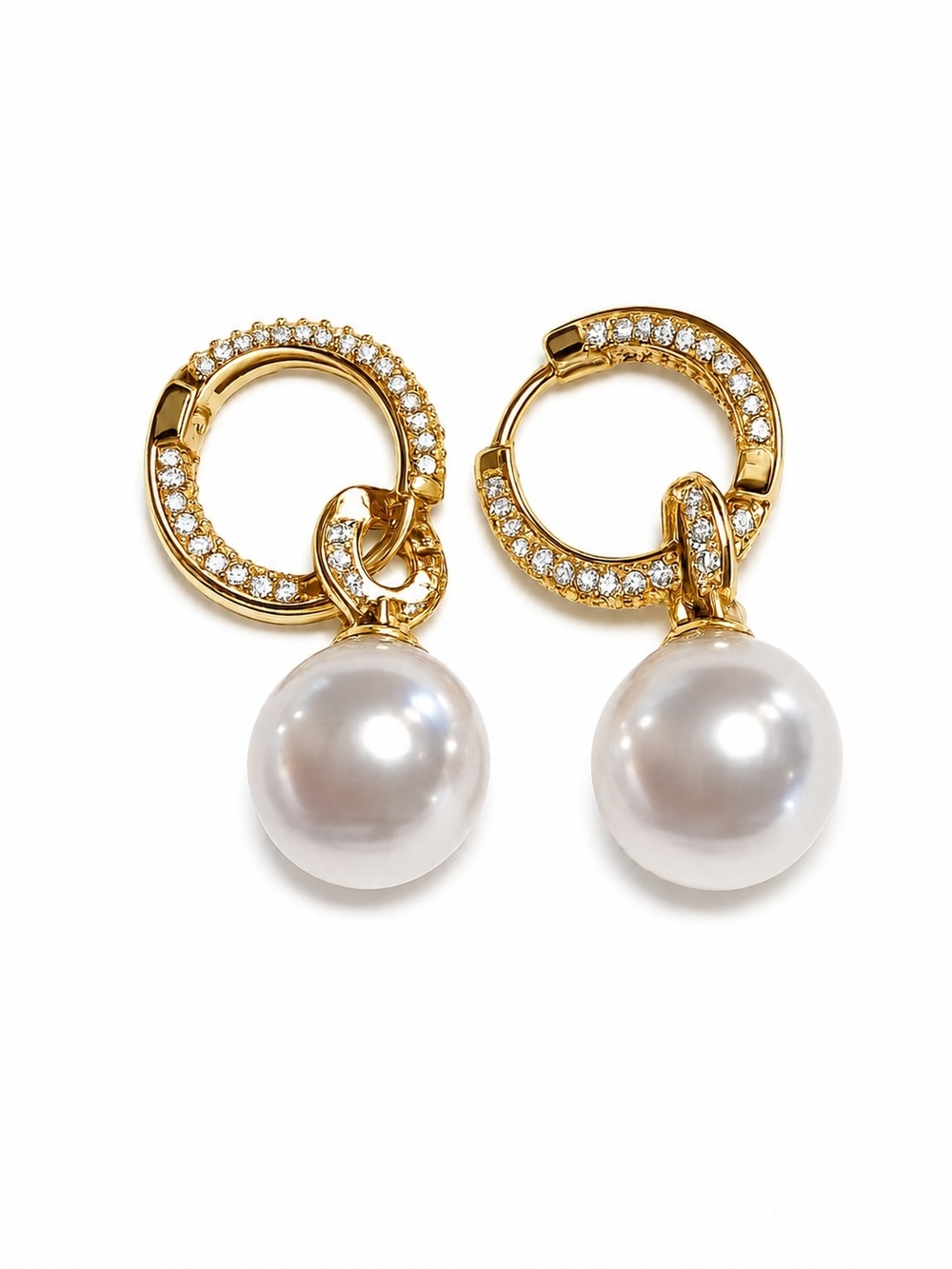 Anthropologie CZ & Faux Pearl Drop Hoop Earrings Gold Tone NWOT - Picture 2 of 8